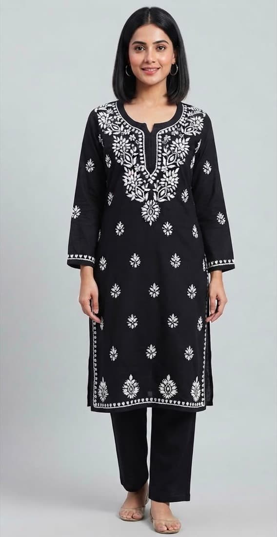 Black Chikan Kurta Set — Cotton · kurta + pant