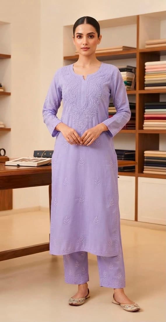 Lilac Tone-on-Tone Set — Cotton · self-colour chikan