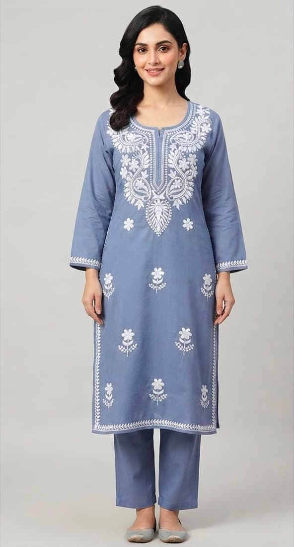Steel Blue Kurta Set — Cotton · kurta + pant